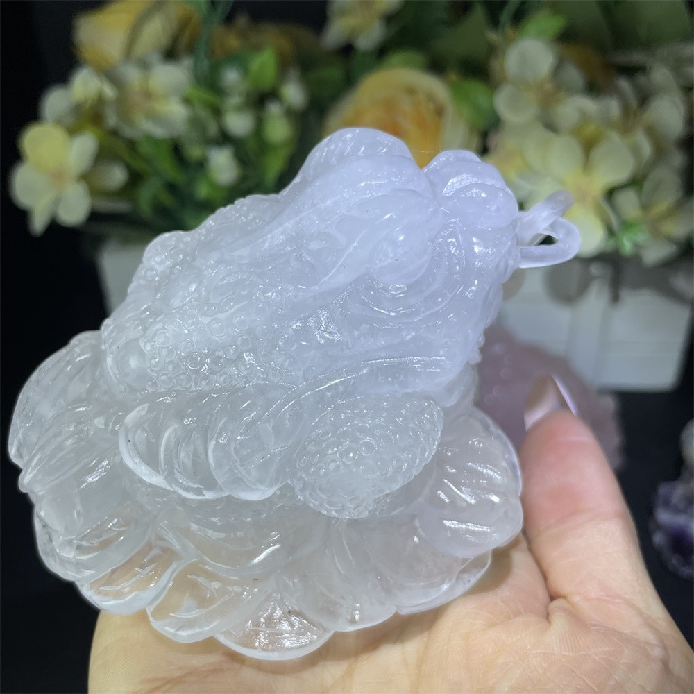 1.2LB 4.9″ Natural Clear Quartz Toad Hand Carved Crystal Quartz Mineral Gift