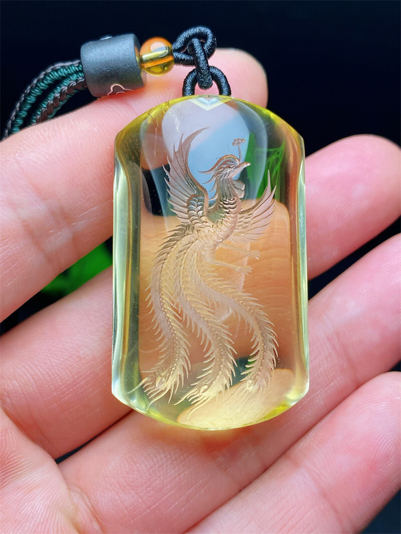 41.3g Top Natural Citrine Quartz Carved Crystals Phoenix Skull Healing Pendant