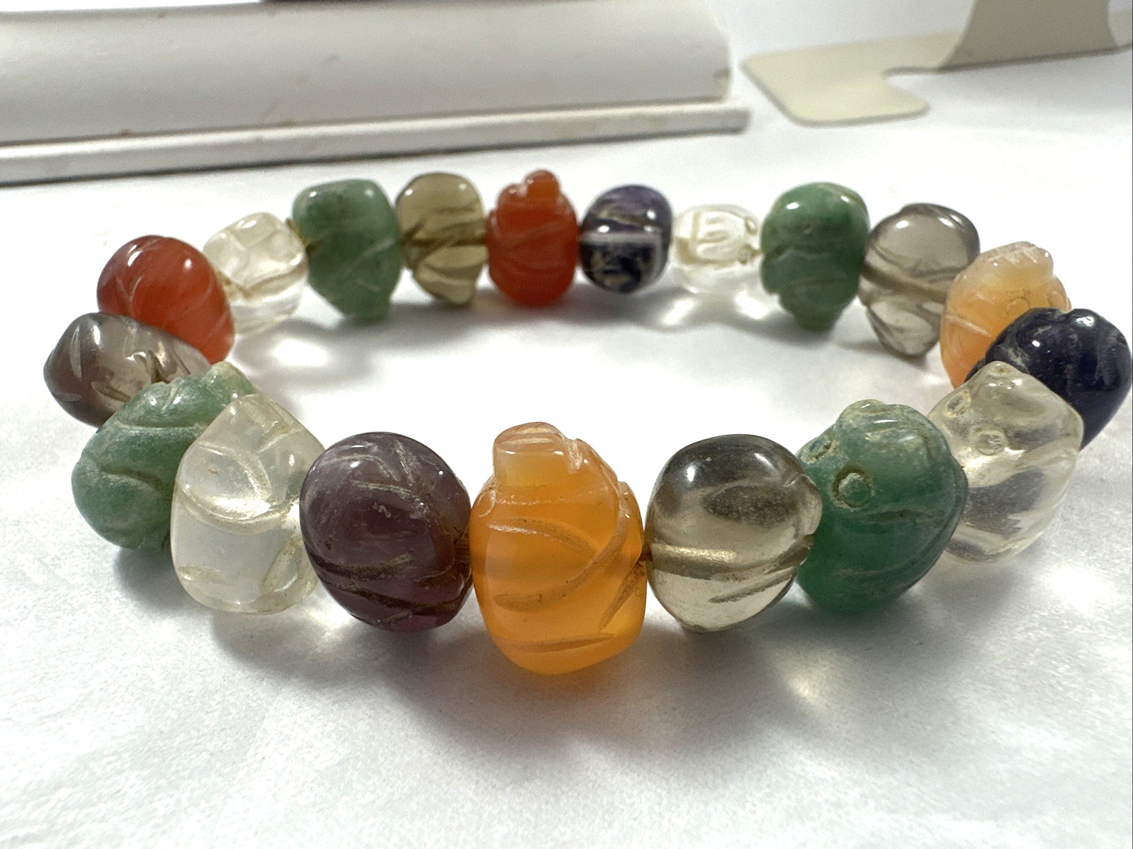 Natural Colorful Multicolor Gemstones Stretch Carving Pig Bracelet Jade etc.