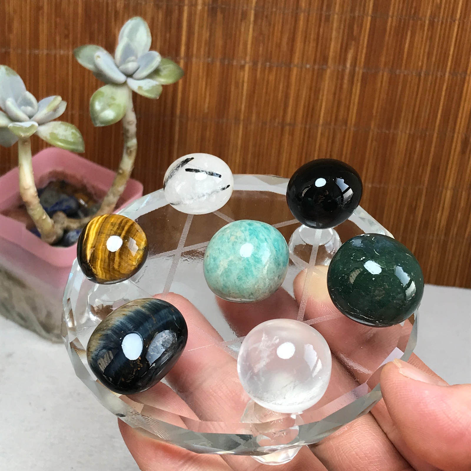 Natural seven different types of crystals Seven Star Array Specimen Base A3050