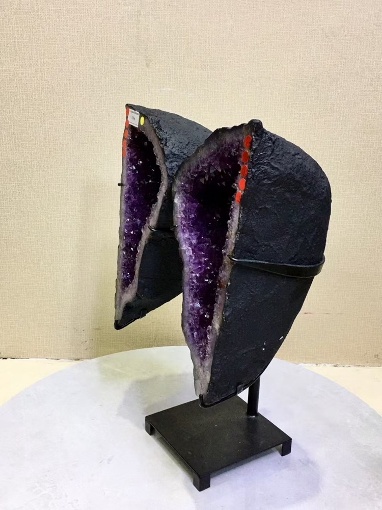 38LB Natural Amethyst Butterfly Geode Quartz Crystal Amethyst Cave + Stand
