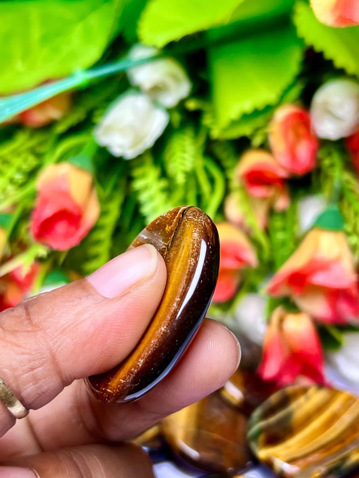 3pcs Tiger Eye Worry Stone Healing Palm Stone Energy Mineral Specimens Decor
