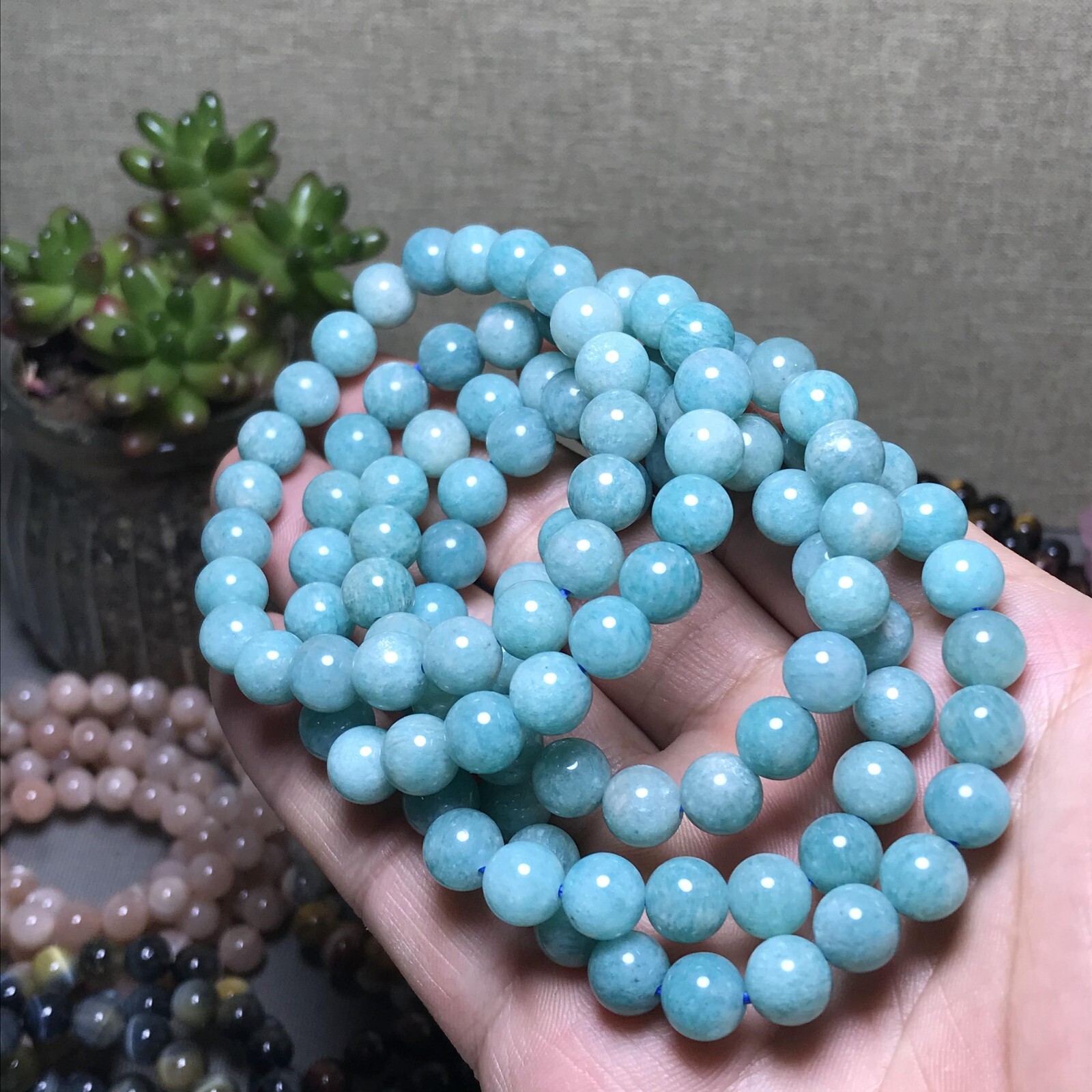5Pcs Wholesal Natural Polish amazon stone bracelets Crystal ball 8mm