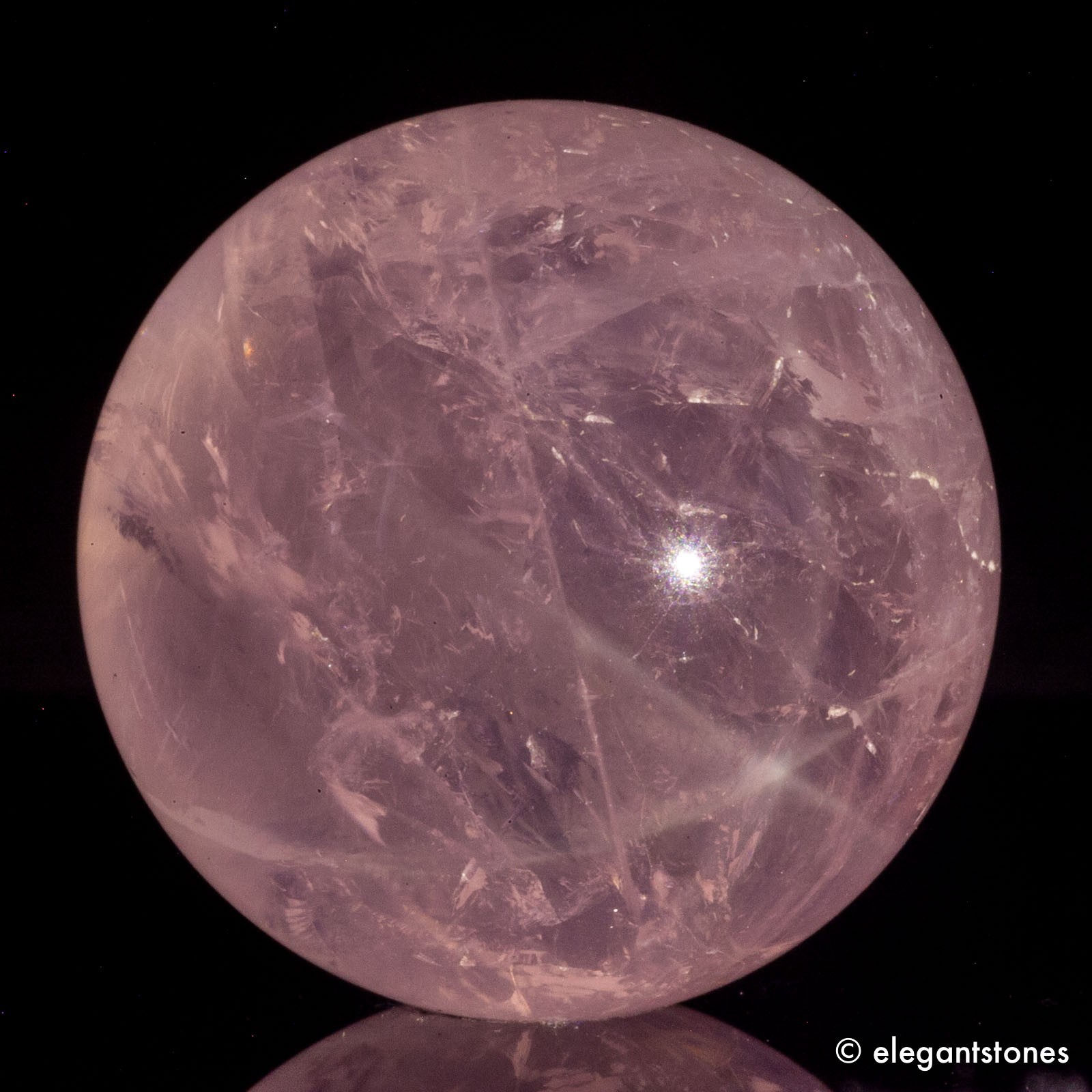 47g32mm STAR (Visible in Flash) Rose Quartz Sphere Crystal Ball Natural Healing