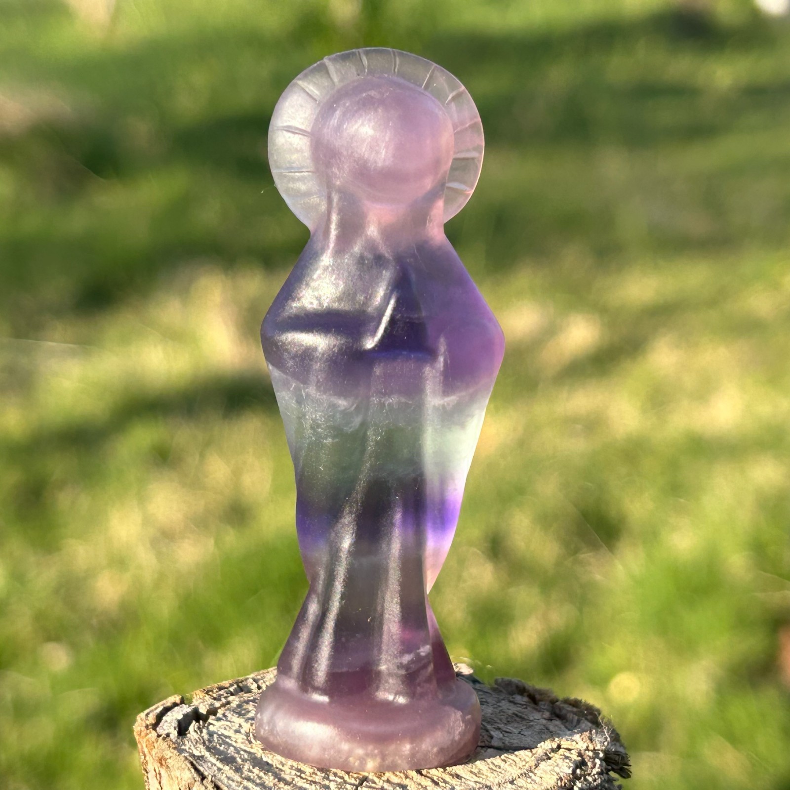 Natural fluorite Quartz skull Carved Sun Goddess Crystal Reiki Healing Gift 1pc