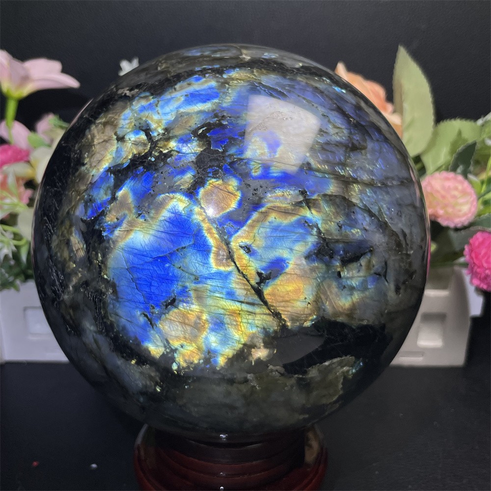 11.1LB 5.5″ Natural Flash Labradorite Sphere Ball Crystal Quartz Mineral Energy