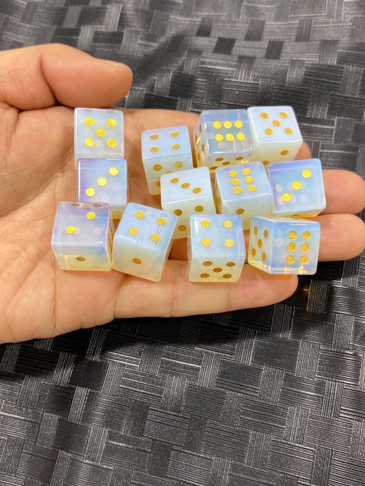 2pcs Opalite Hand Carved dice Quartz Crystal Reiki Healing gift Energy