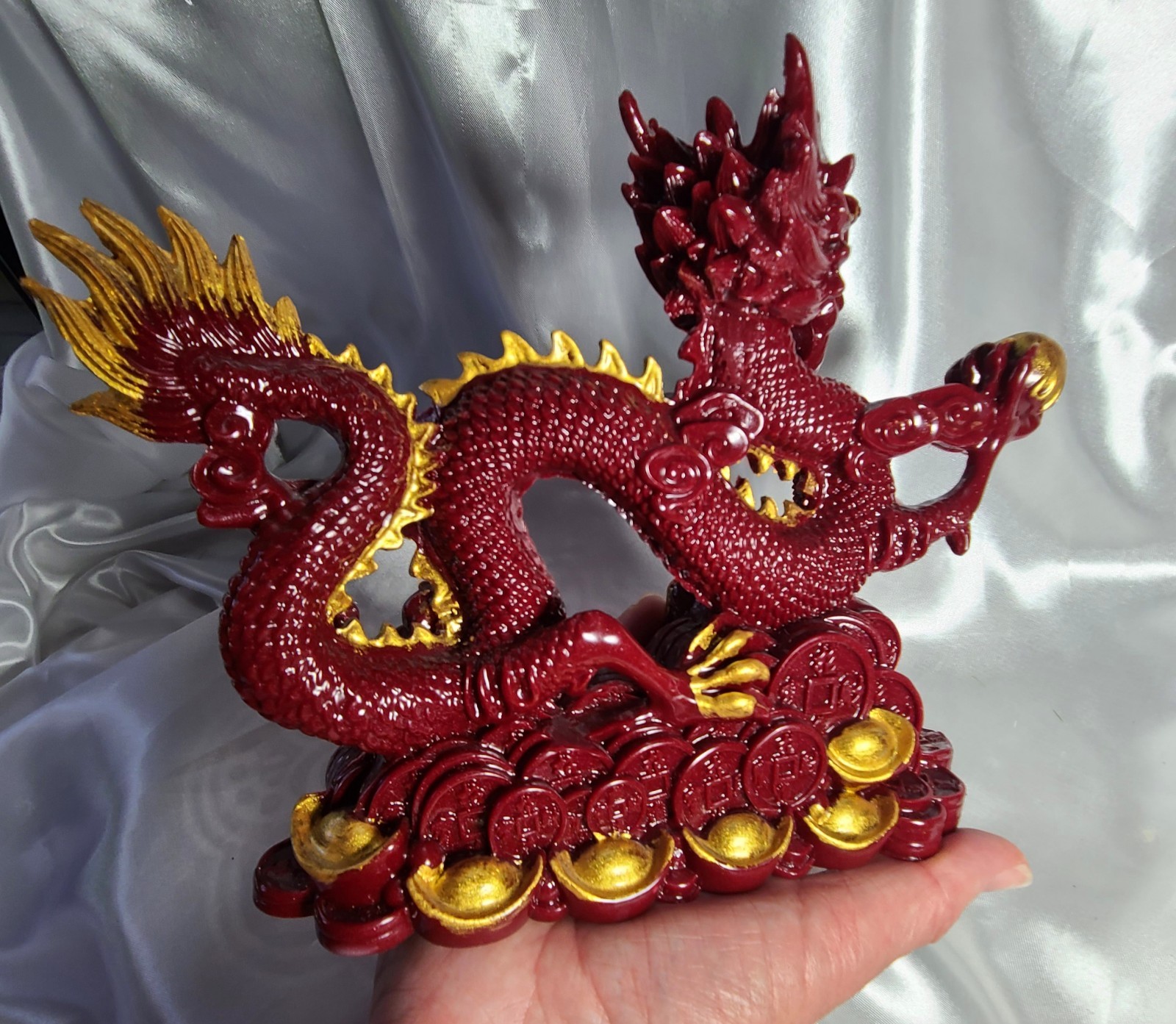 XL 9″ 2.4 lbs Genuine Cinnabar Stone Full Body Chinese Dragon Crystal Carving