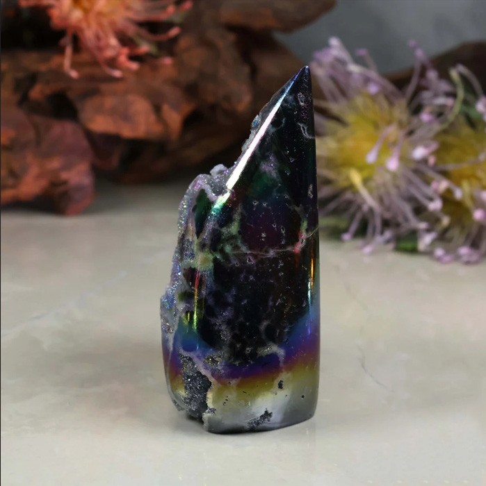 150-200g Titanium Angel Aura Sphalerite Flame Tower Rainbow Crystal Cluster