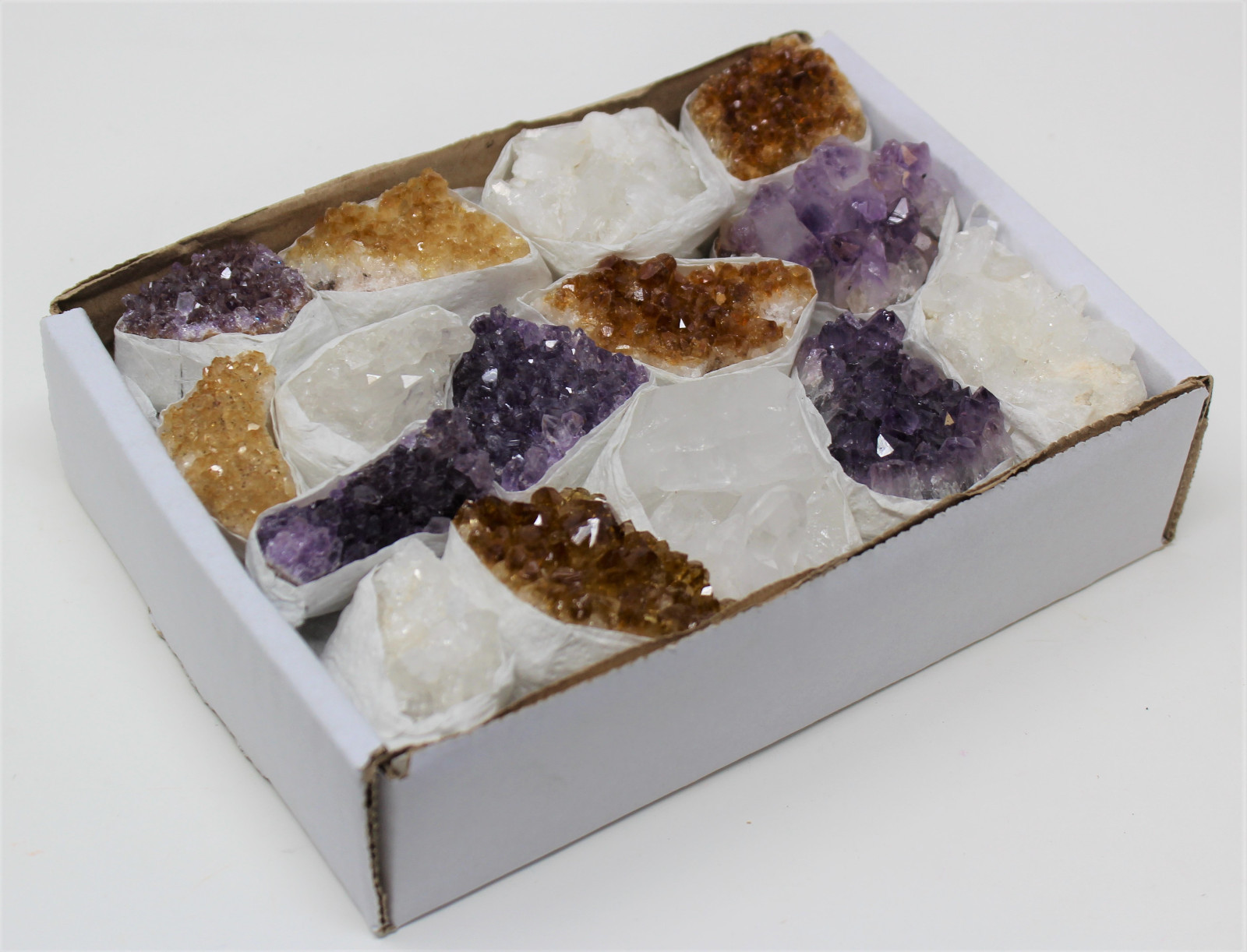 Bulk Citrine Amethyst Clear Quartz Crystal Clusters Box: 9-14 Piece Lot