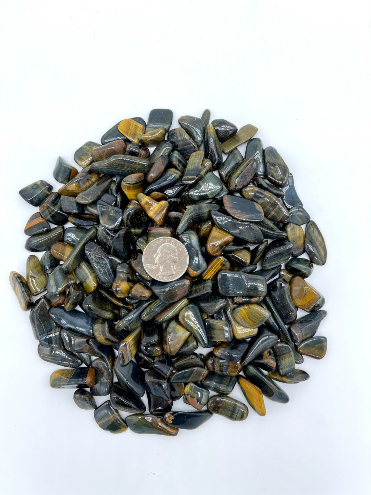 1 lb Tumbled Blue Multi Tigers Eye Gemstone Crystals 185-210 Stones Natural Gems