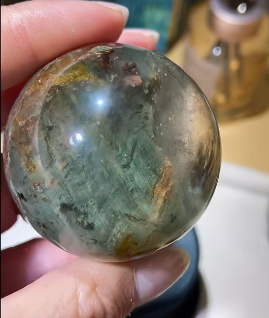 46mm Natural Green Ghost Quartz Sphere Crystal Energy Ball Reiki Decor