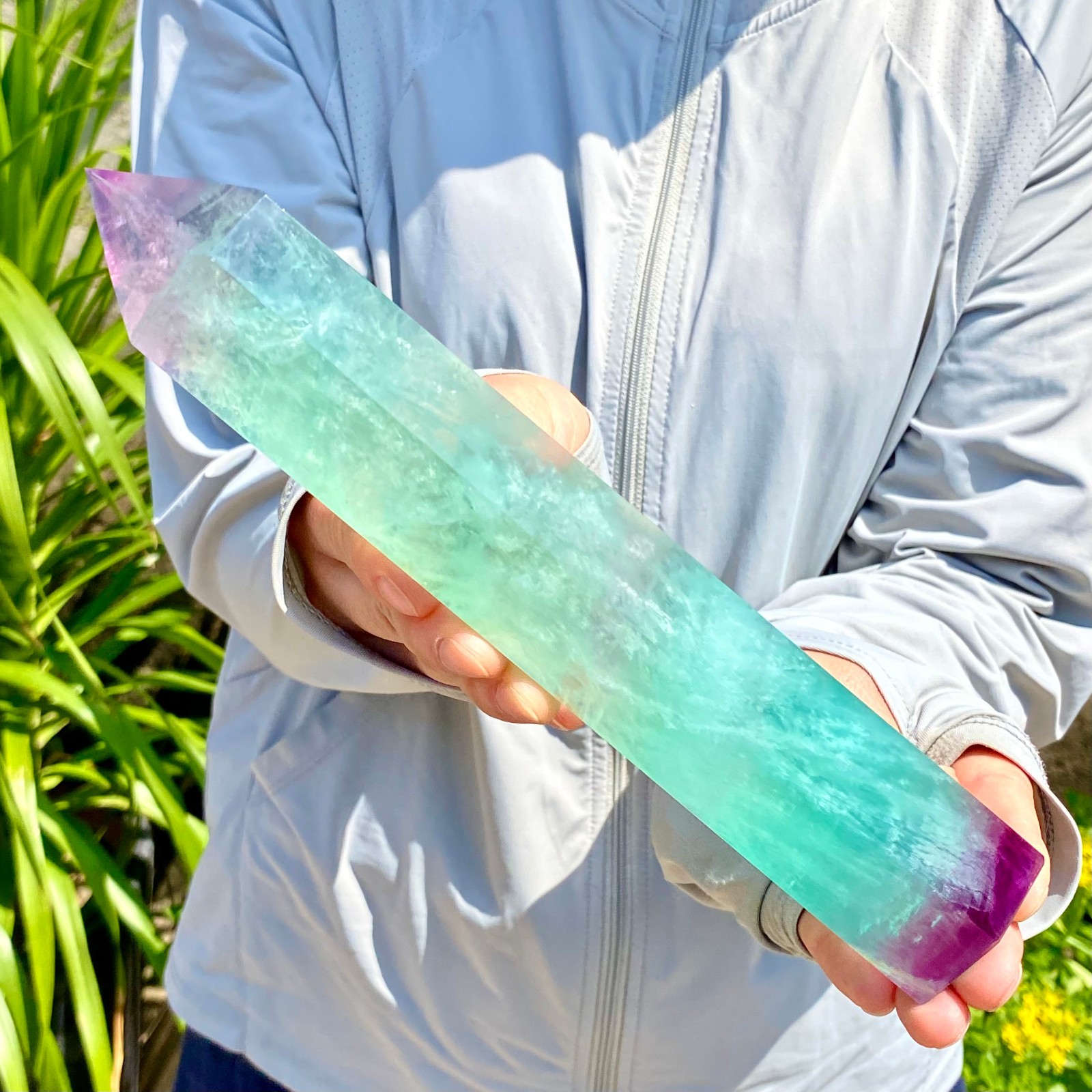 1.84LB Natural Fluorite Crystal Column Magic Wand Obelisk Point Earth Healing
