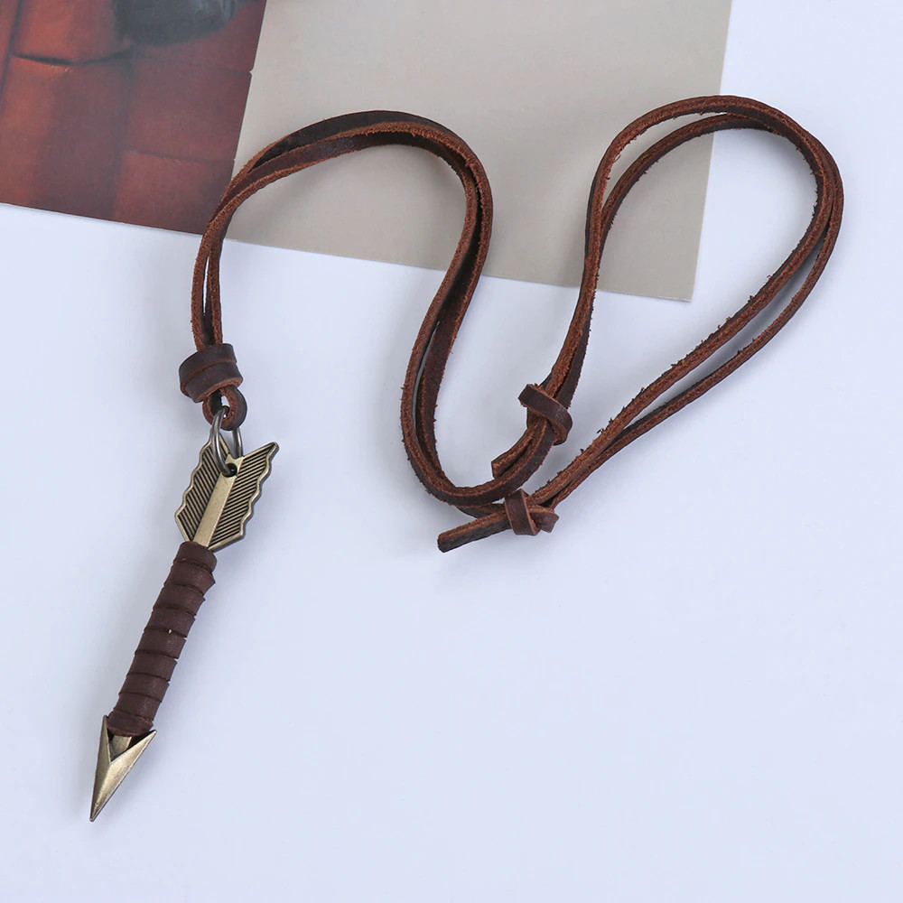 Men’s Fashion Jewelry Vintage Brown Leather Arrow Pendant Necklace Gift 1PC