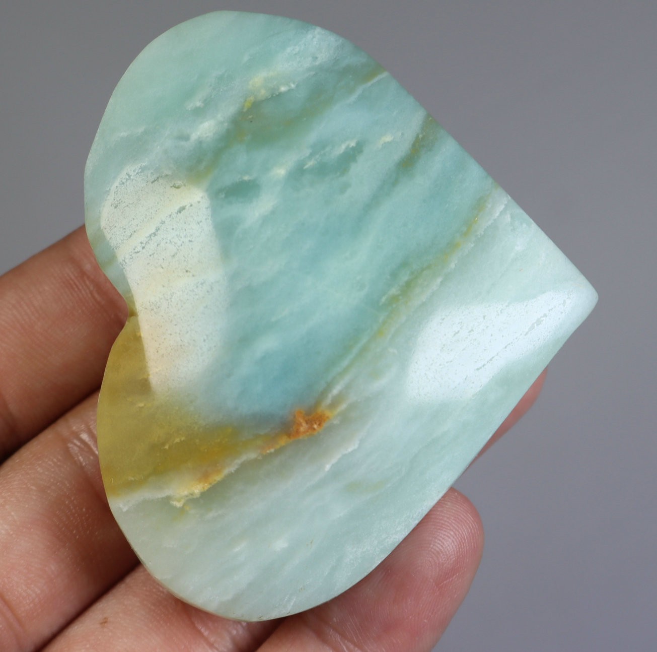 Natural Sky Blue Caribbean Calcite Quartz Crystal Stone Heart Reiki Healing