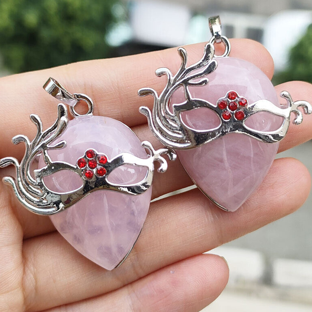 Fashion Masquerade Mask Pendant Crystal Quartz Stone Reiki Healing Amulet