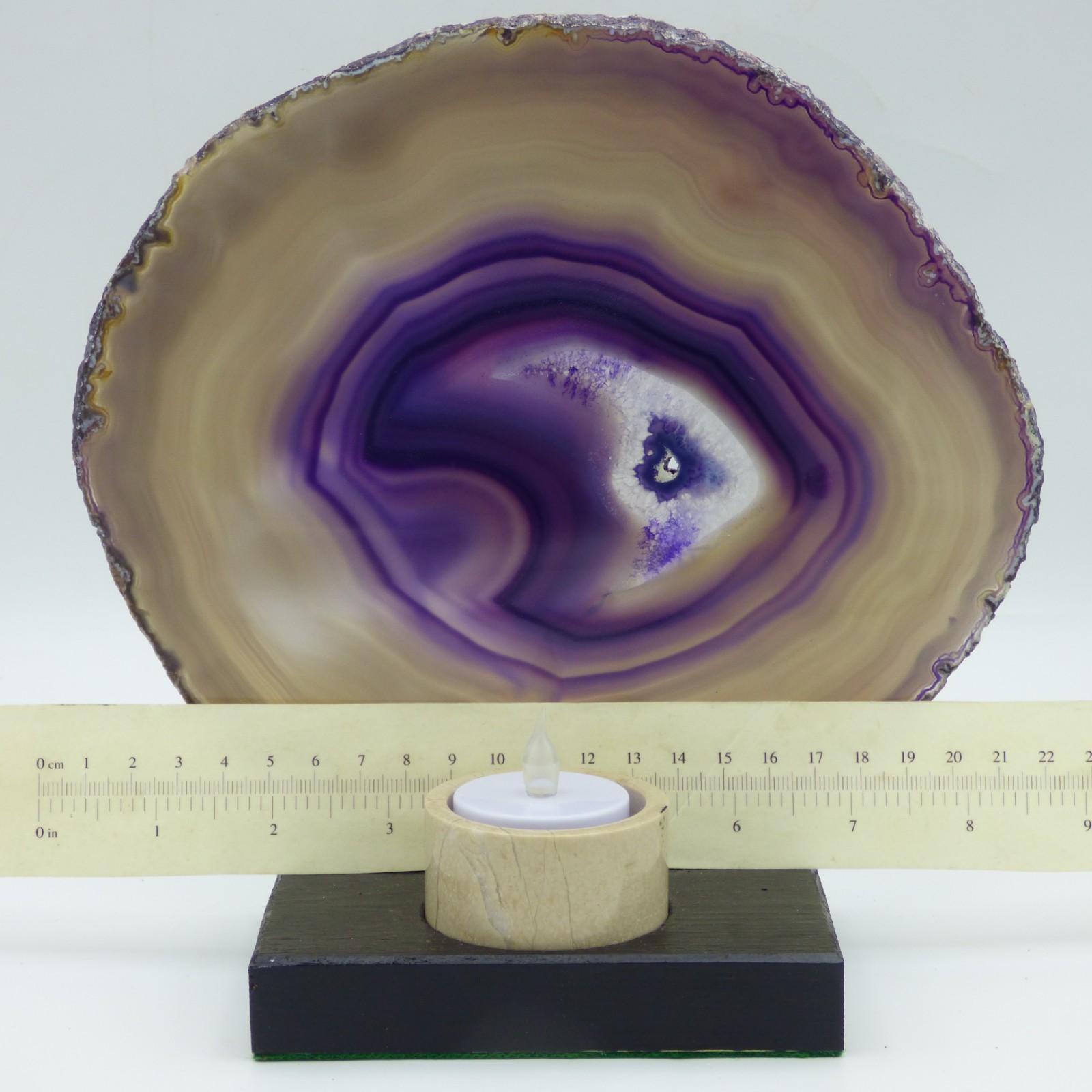 Large Agate Crystal Slice Purple Banded Candle Night/ Tea Light Stand Holder