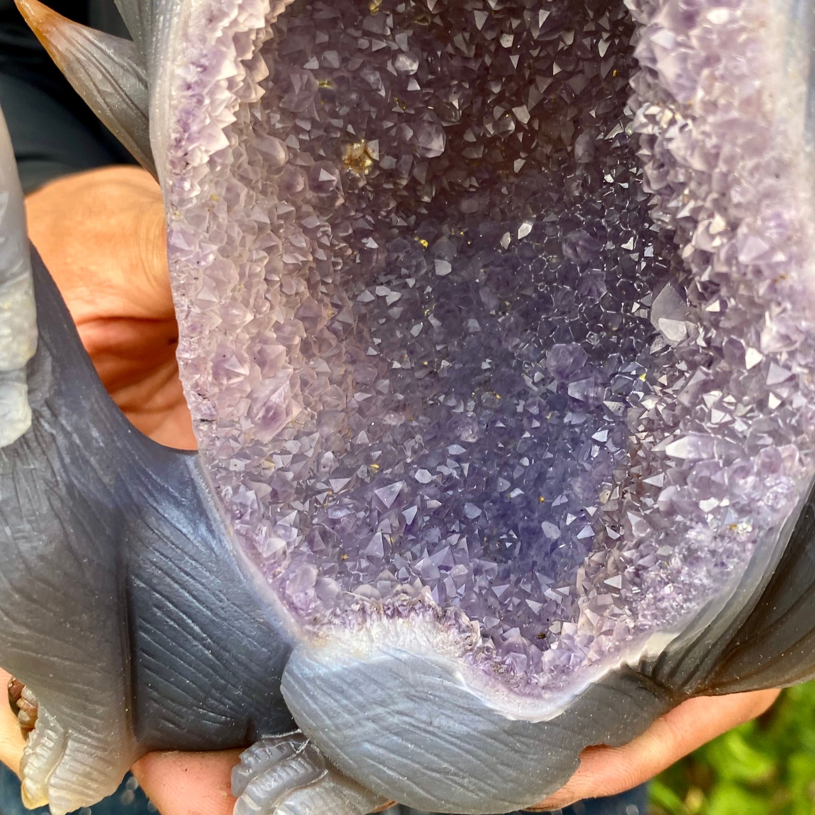 2.86LB Natural Agate Geode Hand Carved Nine-tailed Fox Quartz Crystal Decor