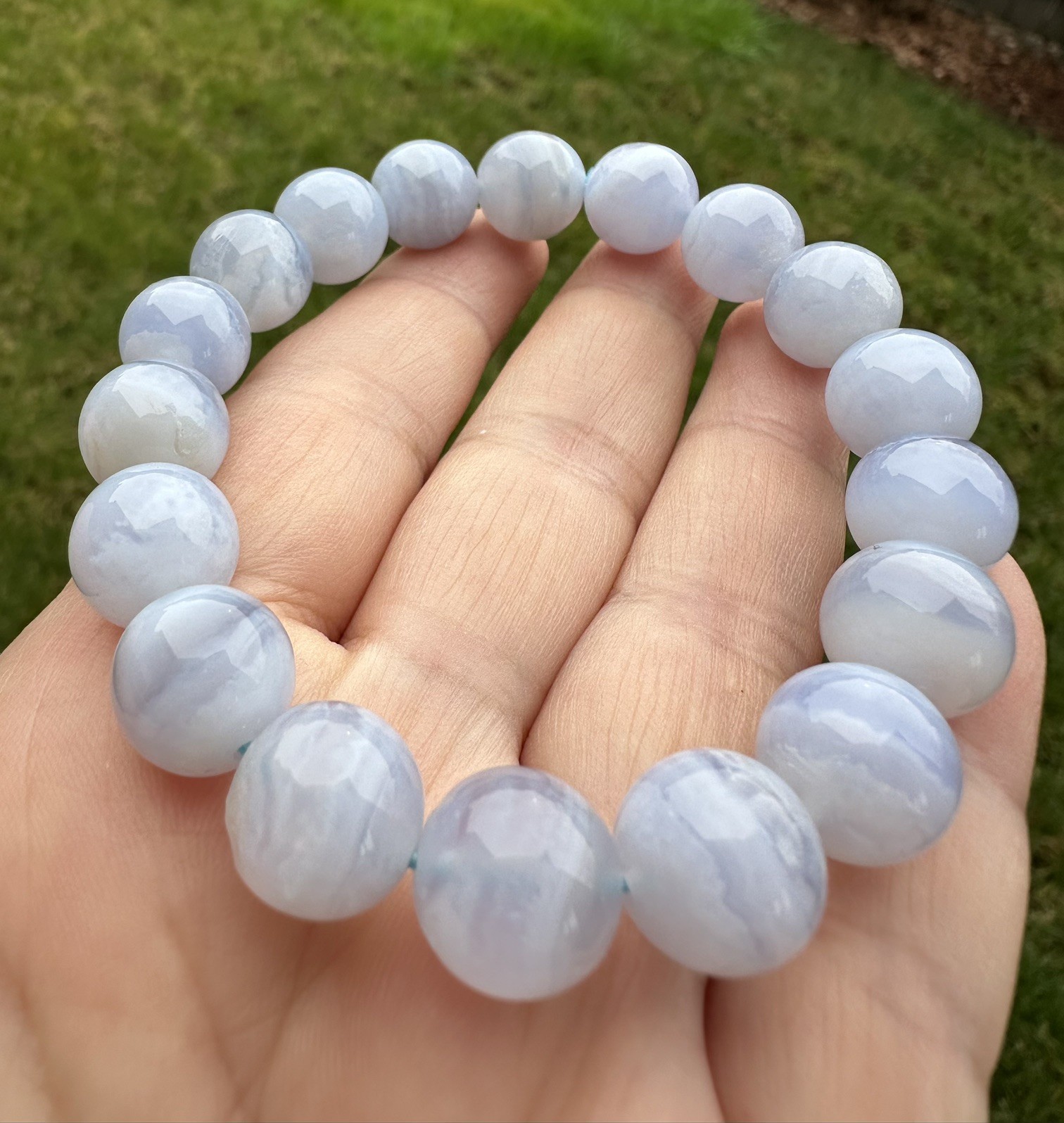 11mm+ High Quality Blue Lace Agate Bracelet