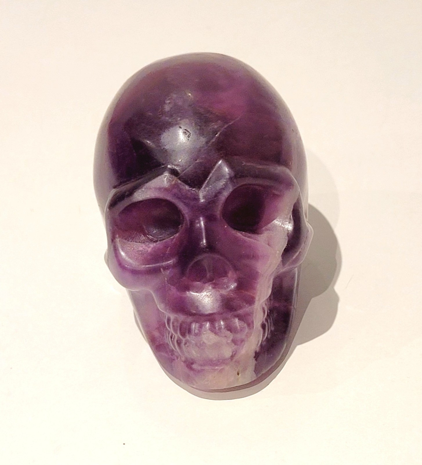Purple Flourite Human Skull Carving Natural Crystal UV Reactive 439.8g, 0.9lbs