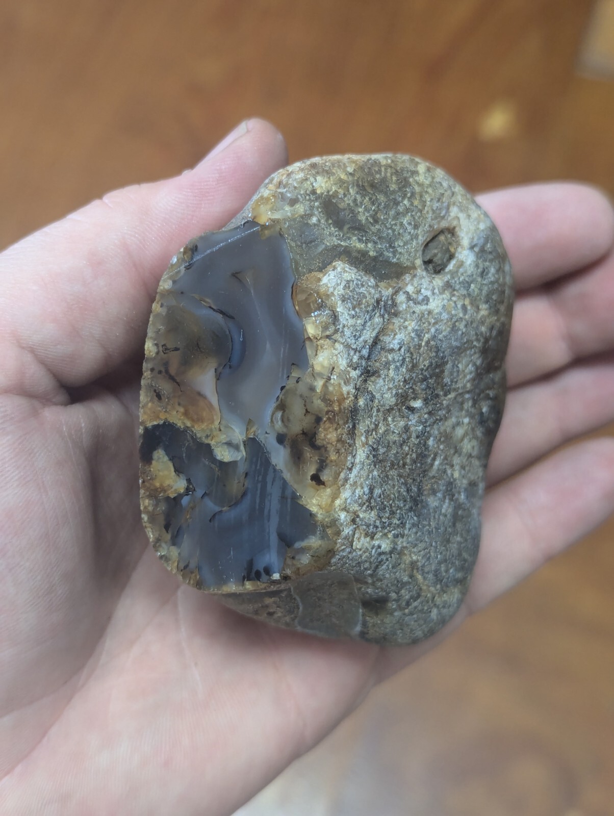 Large Montana Agate Rough Crystal Cut Window Nice Color 411g
