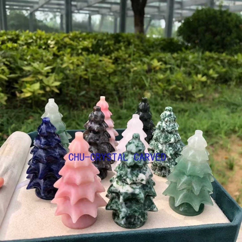 ‌Natural Crystal Christmas Tree Handmade Quartz Carving Holiday Gift for Family‌