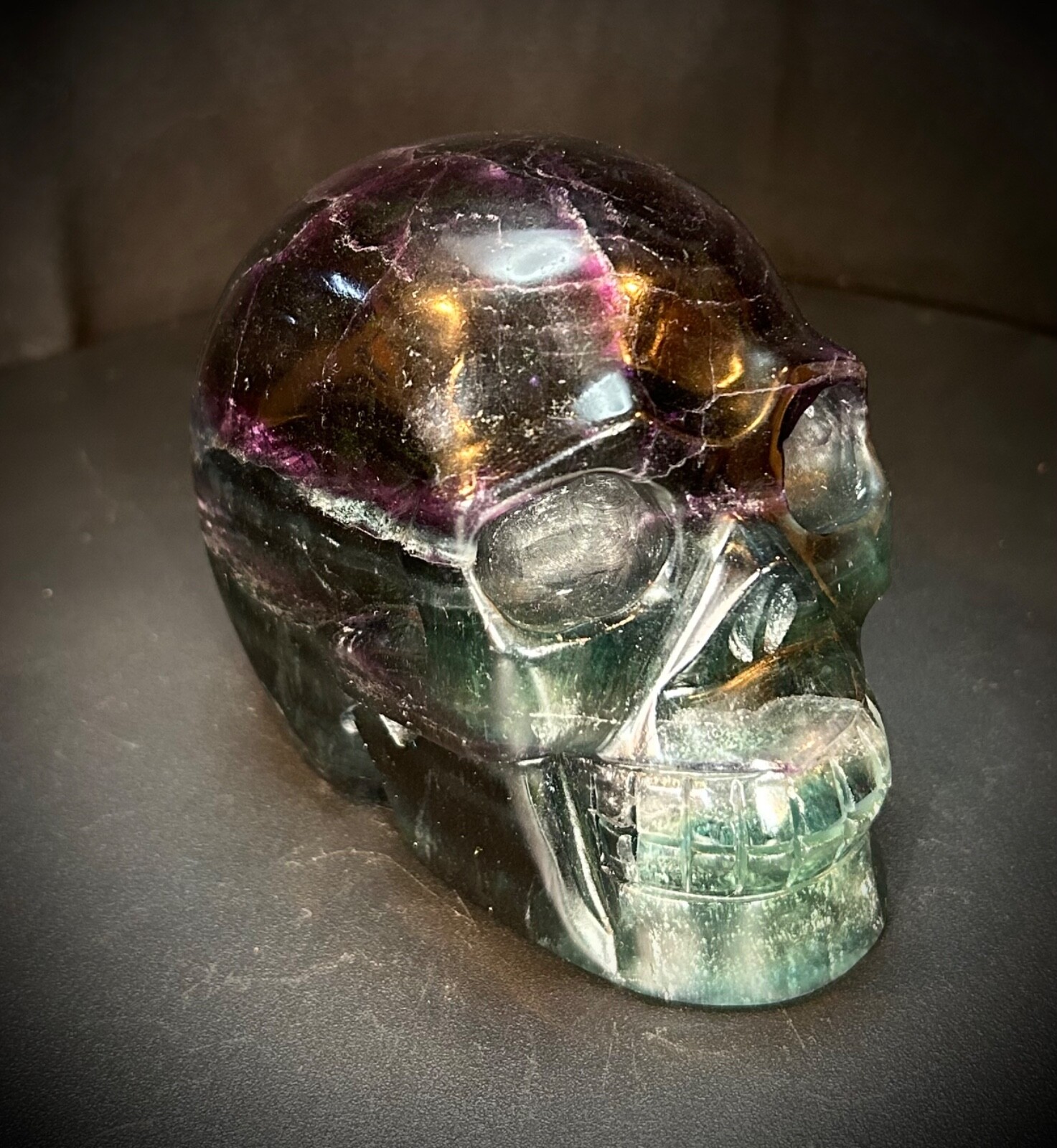 4.5″ Fancy Rainbow Fluorite Skull 2lb 11.8oz
