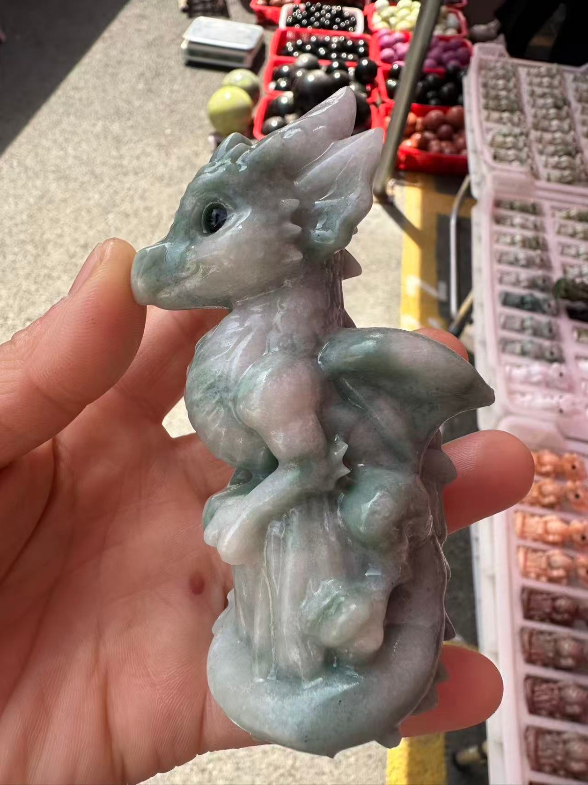 1pc Natural Jade Quartz Carved Little Dragon Crystal Reiki Healing Decor