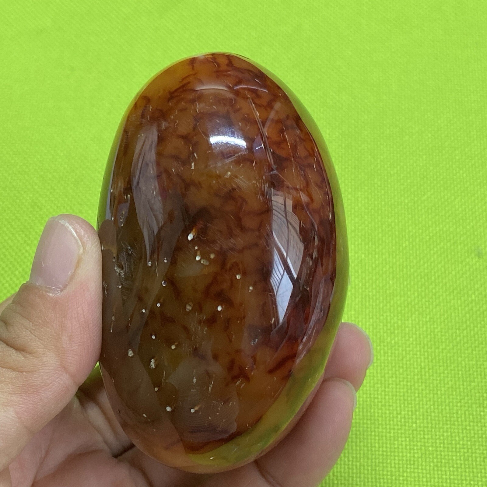 77mm242g Beautiful Patterns Red Agate Carnelian Palm Stone Reiki Crystal Md Y098
