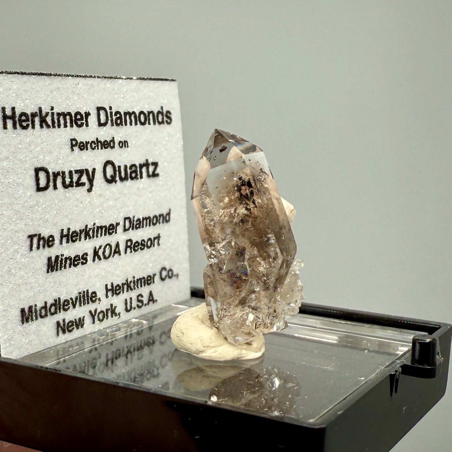 2.07 g Herkimer Diamond Cluster Perched on Druzy Quartz + Dolomite Crystal