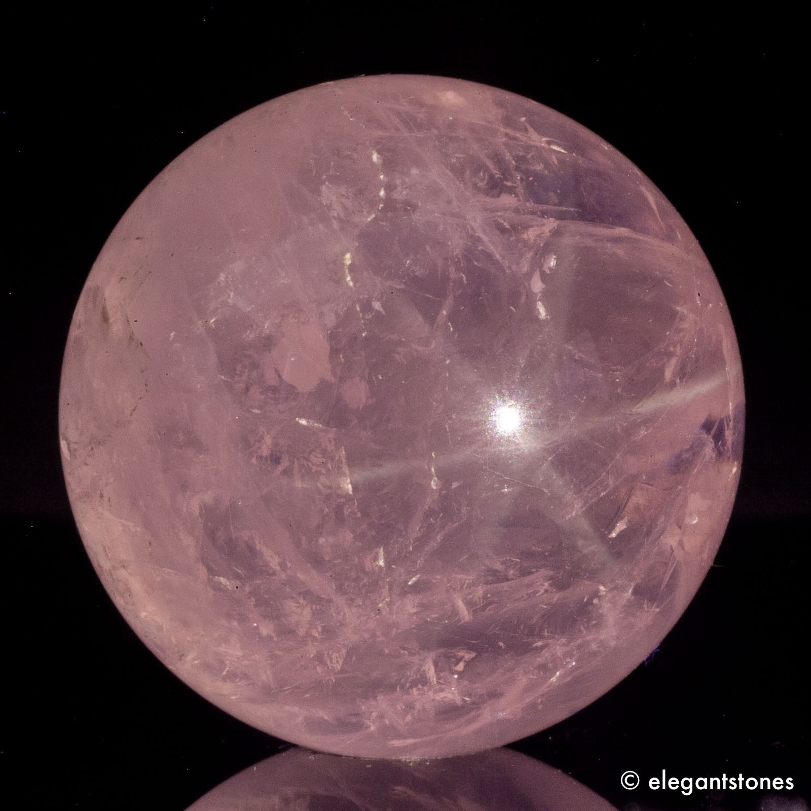 47g32mm STAR (Visible in Flash) Rose Quartz Sphere Crystal Ball Natural Healing