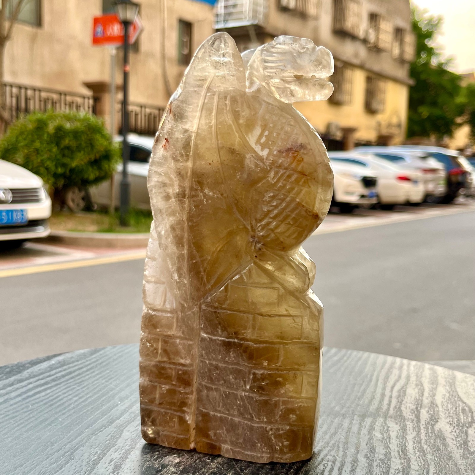 Natural Smoky Quartz Dragon Pillar Carved Statue Crystal Gemstone Decor 2.7 lb