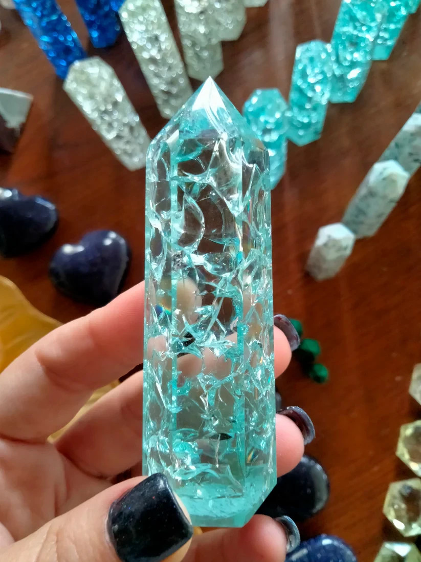 3X Natural Blue Crackle Quartz Tower Point Obelisk Healing Crystal Mineral Decor
