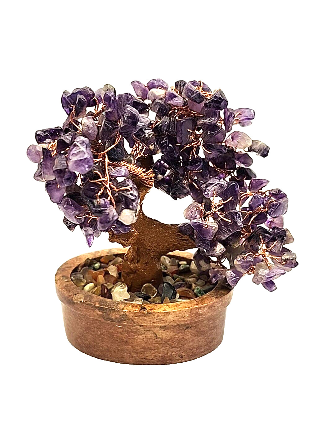 Natural Amethyst Crystal Tumbled Stone Tree of Life Healing Money Decor B14-2258