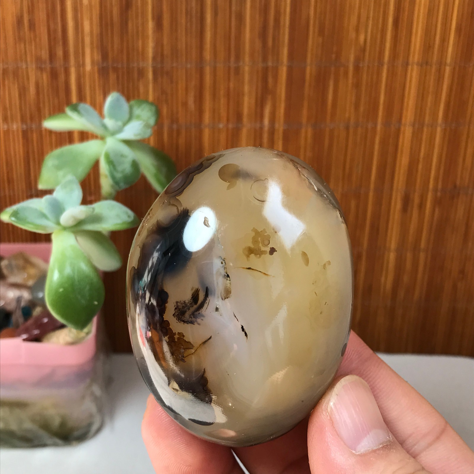 63-48-35mm Natural aquatic plants agate pretty Crystal specimens 145g A1882