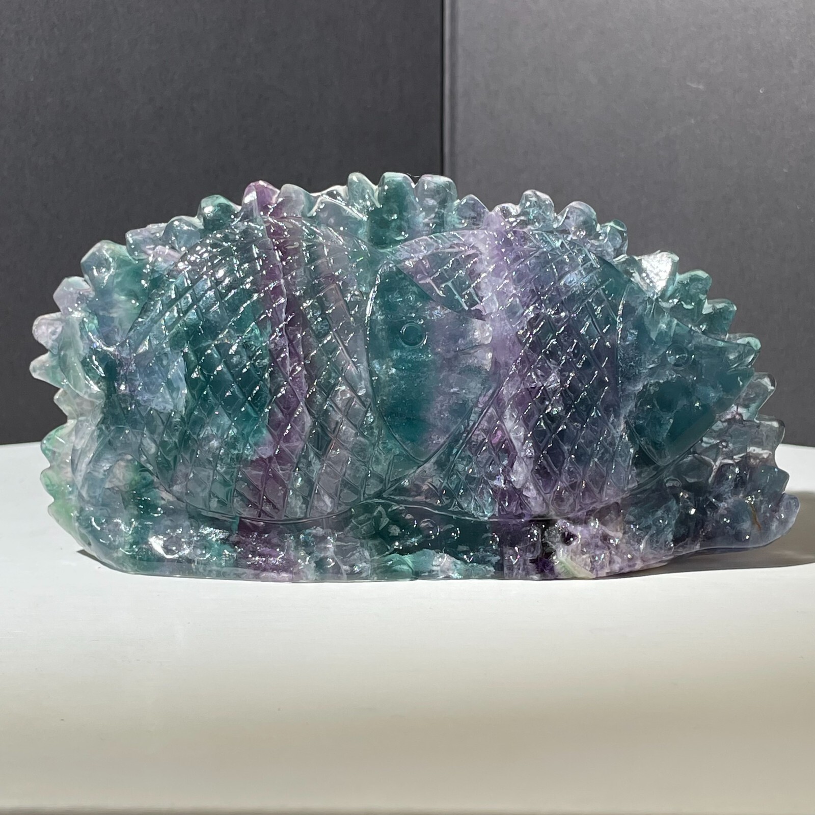 278g Natural fluorite hand carved fish quartz crystal spiritual healing