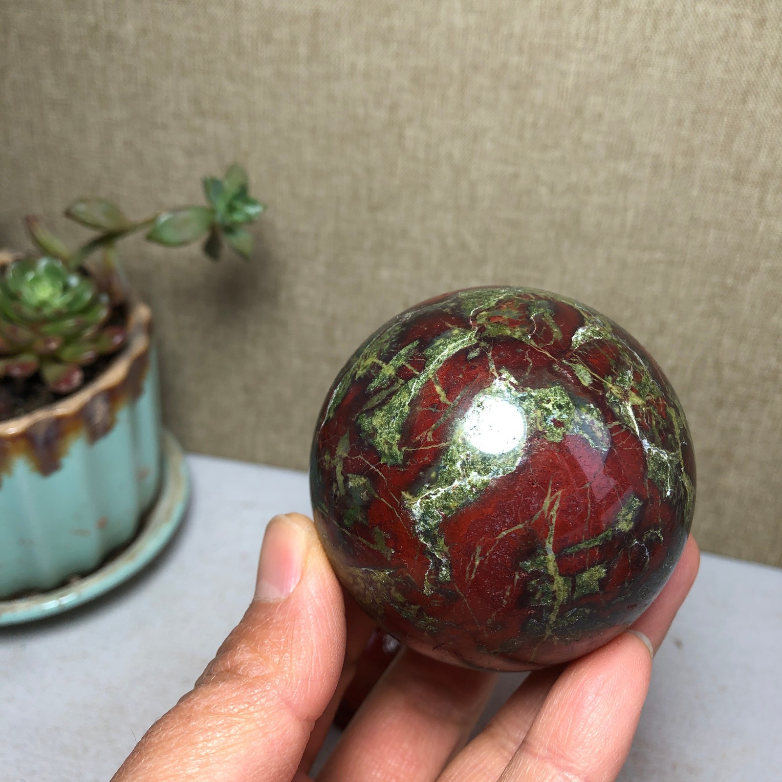 60mm Natural Dragon blood stone quartz crystal sphere ball healing 348g A4050
