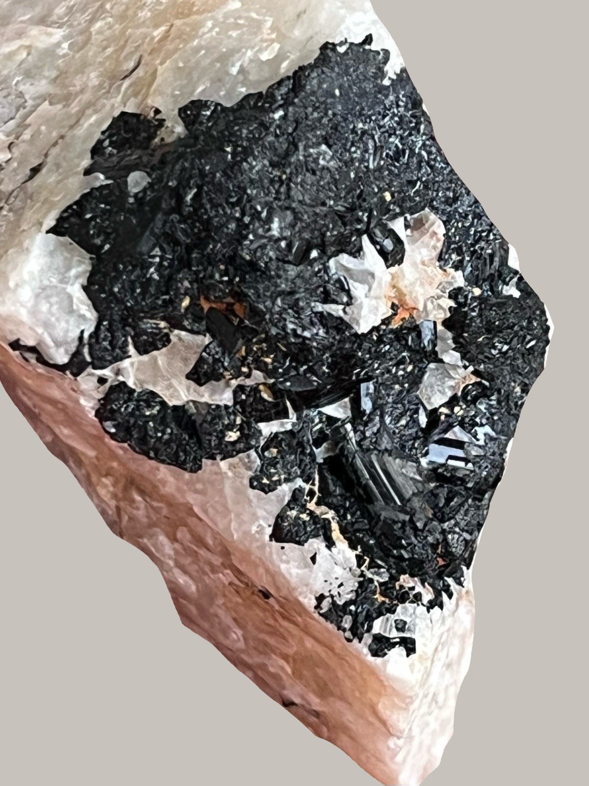Black Tourmaline And Quartz Specimen.Crystals Gemstones Rocks Minerals