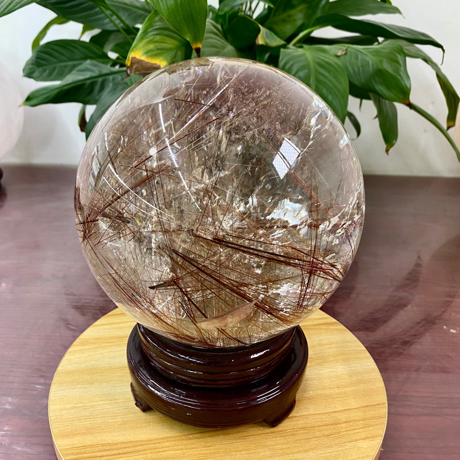 17.9LB Top Natural Copper hair quartz Sphere Crystal Energy Ball Reiki Healing