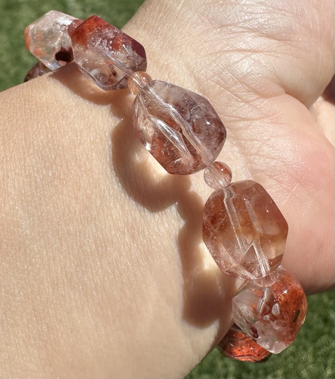 Red Rabbit Hair Quartz & Phantom Quartz Facet Bead Bracelet