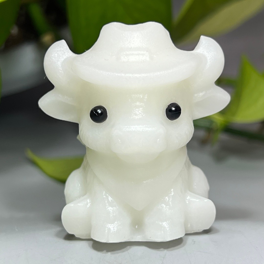 2″ Natural White Jade Cattle Skull Quartz Crystal Skull Healing Decor Random 1PC