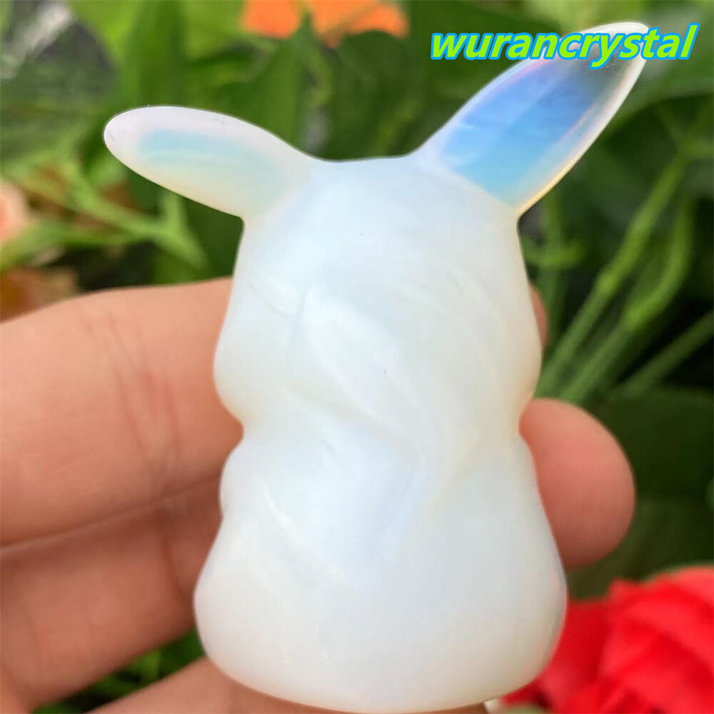 Opalite Quartz Crystal Carved Skull Pocket Pikachu monster point Reiki healing