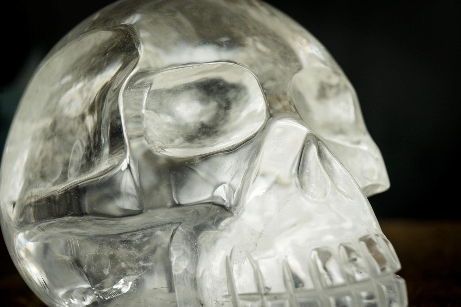 5.2 Lb. Clear Crystal Quartz Skull, Hand Carved Human Skull on Diamantina Quartz