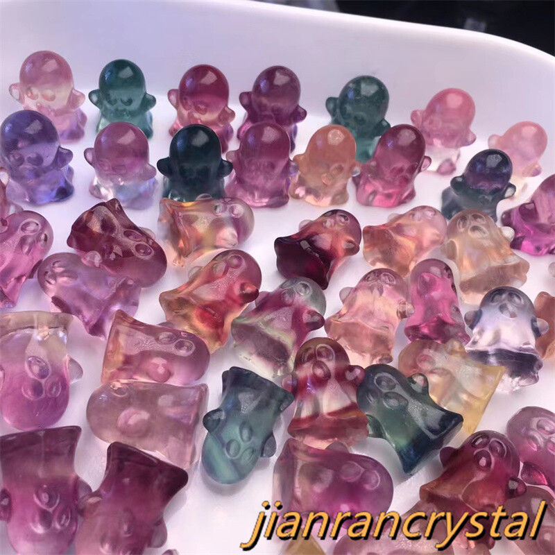 100pc Hand Carved Natural Fluorite Mini Ghost Quartz Crystal Skull Reiki Healing