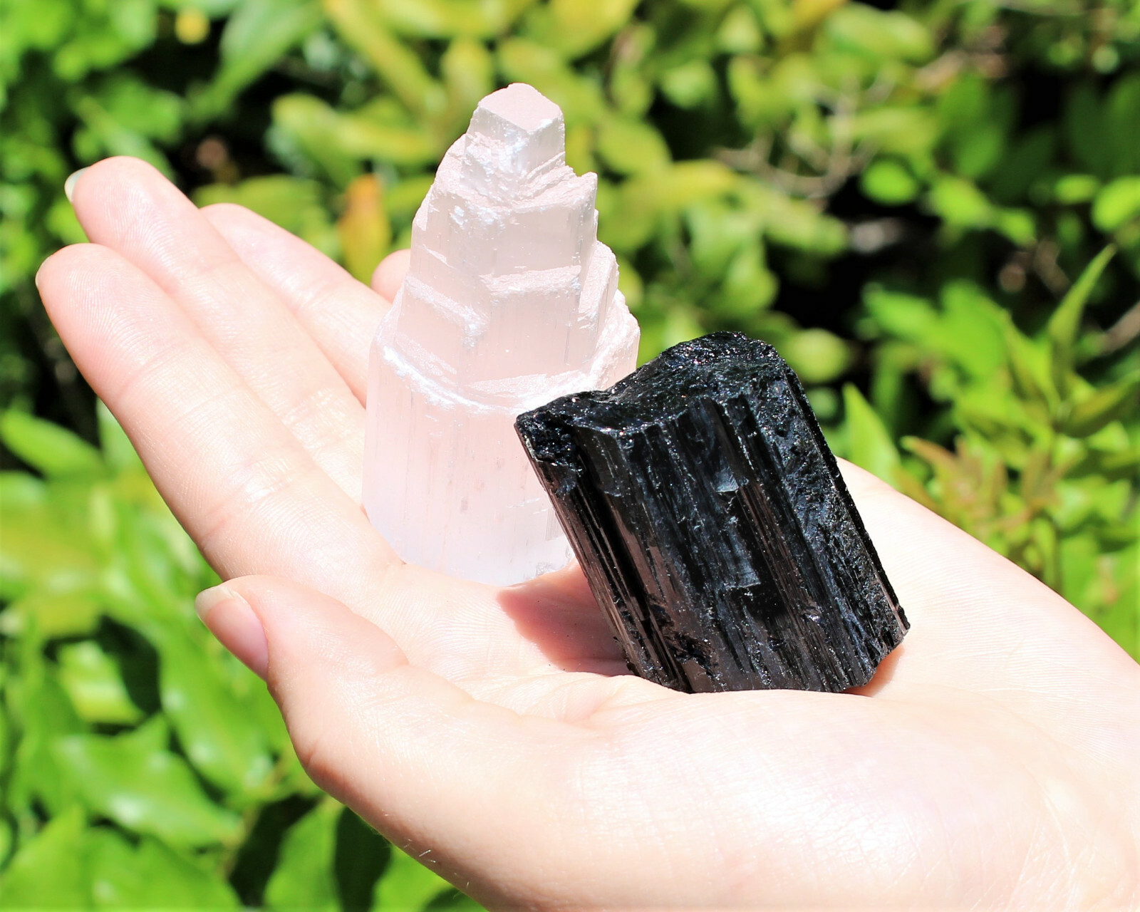1 Selenite Tower & 1 Extra Grade Black Tourmaline Home Protection Kit Reiki