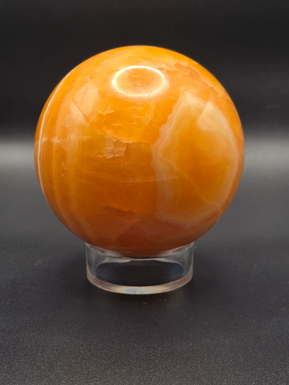 Large orange calcite sphere! 82.6mm, 3.2 inches, 1.12 pounds