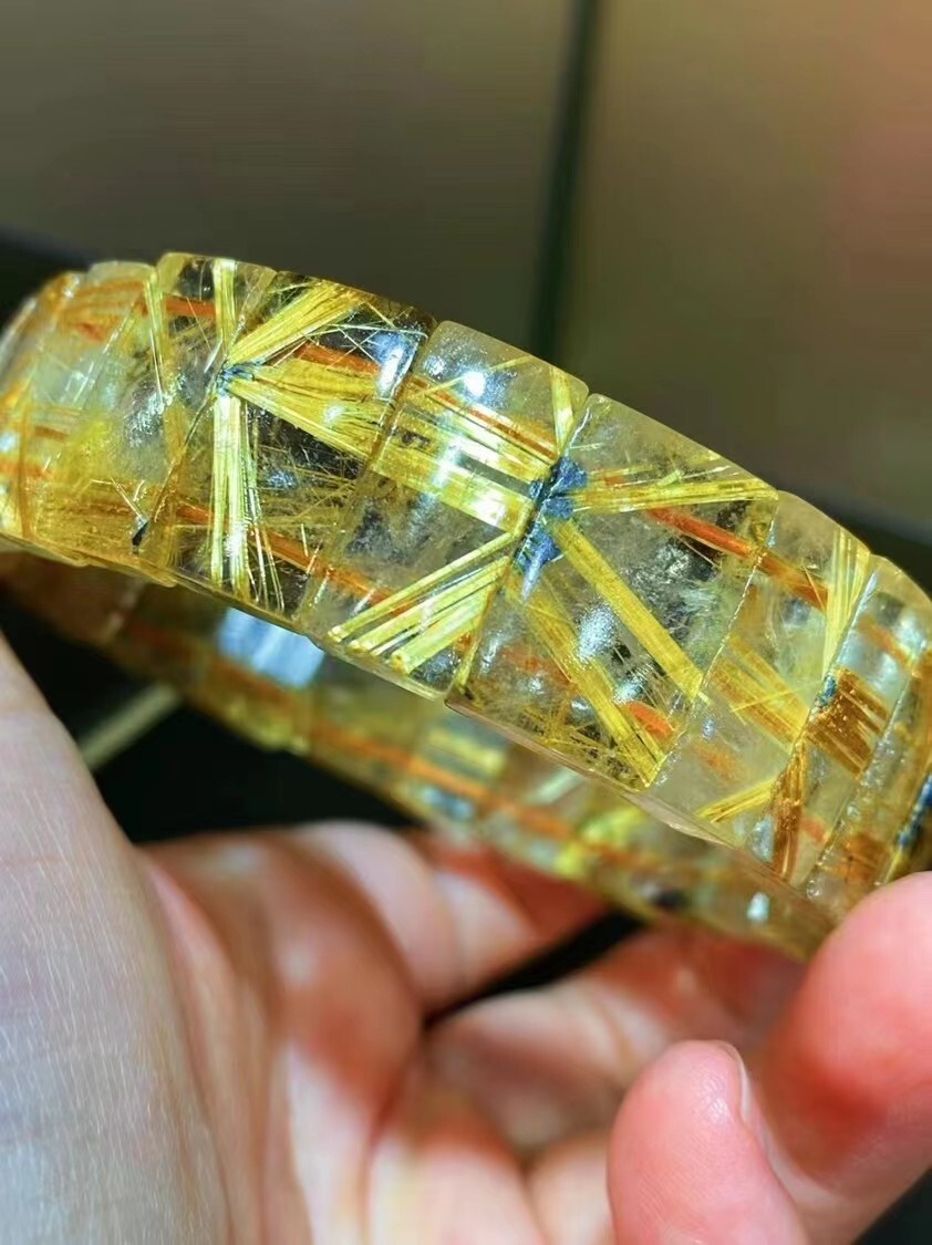 100% Natural Gold Rutilated Quartz Crystal Rectangle Man Woman Bracelet AAAAAA