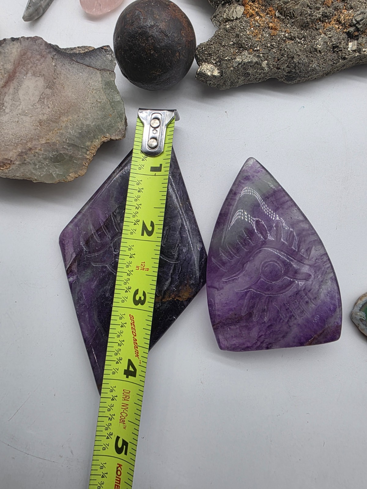 Fluorite All seeing Eye stone Wooden Hand Bowl Pyrate Gem Geode cannon ball LOT