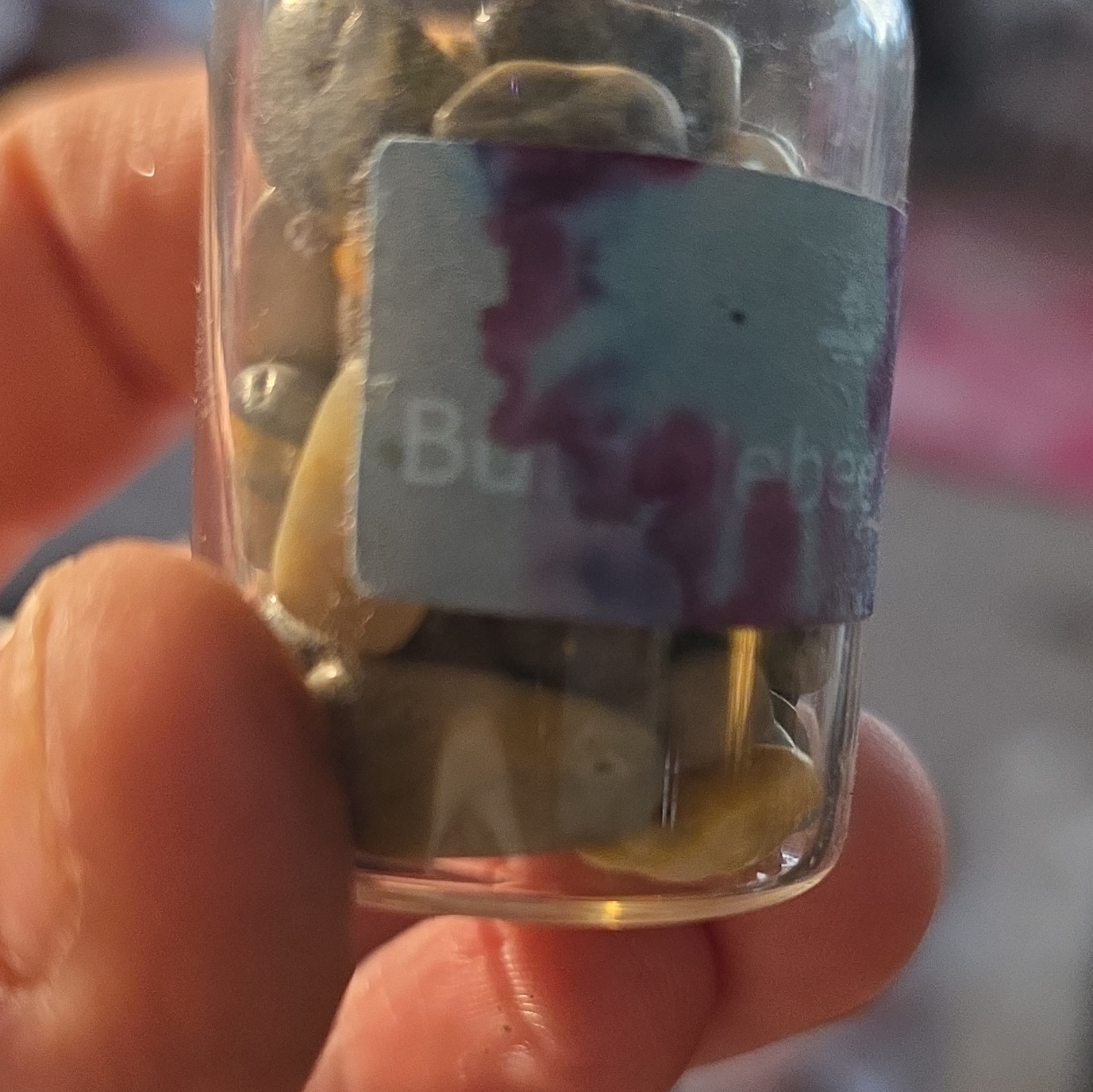 Jasper Tumbled Stones/Chips Mixed Colors, Blue Jasper in Glass Jar Bottle