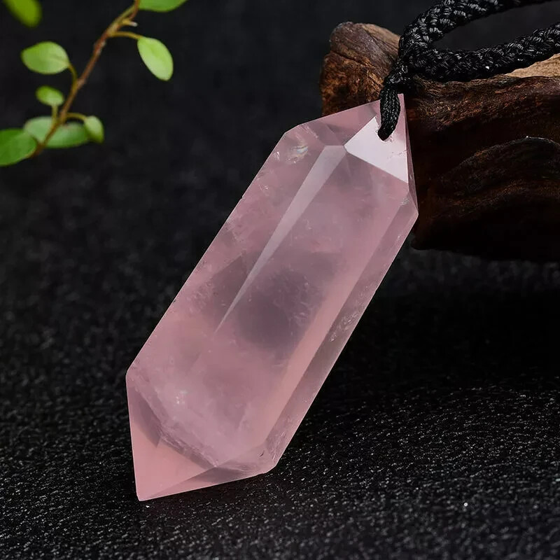 Natural Rose Quartz Pendant Healing Gemstone Crystal Women Men Necklace Gift New